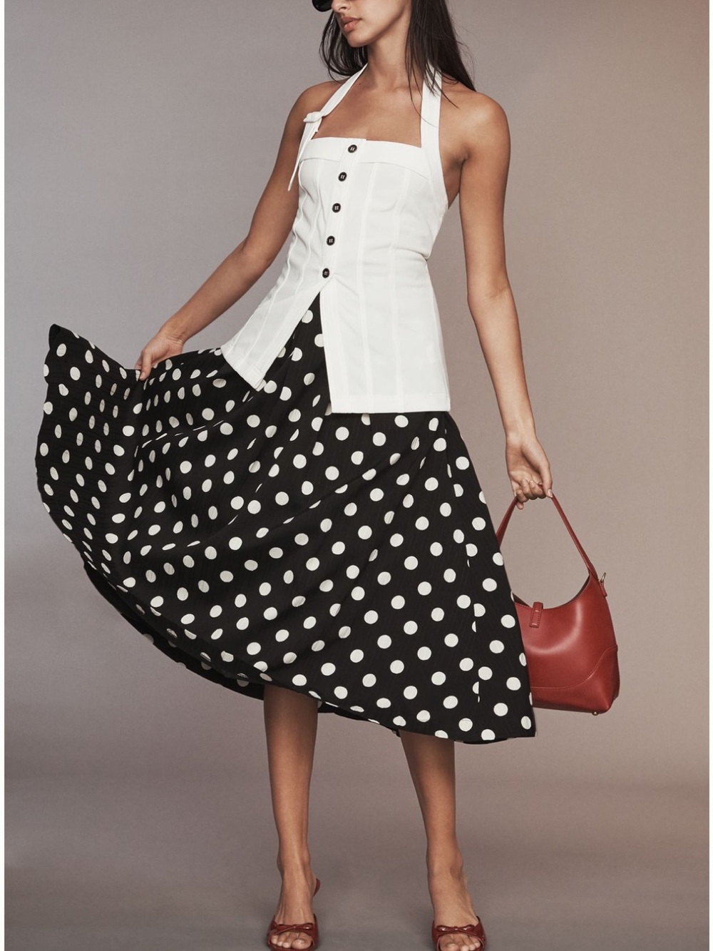 English Factory Black Dress with White Polka Dot Print